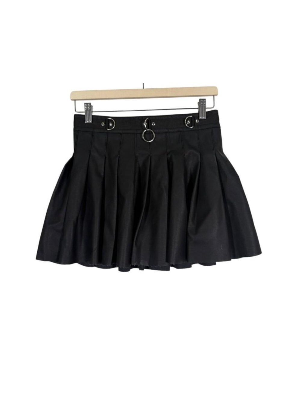 Current Mood Dolls Kill Faux Leather PLeated Mini Skirt in Black Size Small